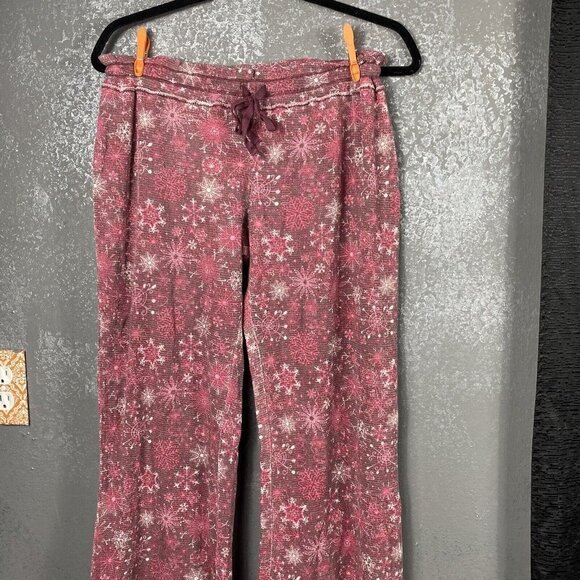 HelloNite! Waffle Lounge Pant wide leg. Holiday Winter snowflake print. size S - Picture 7 of 7